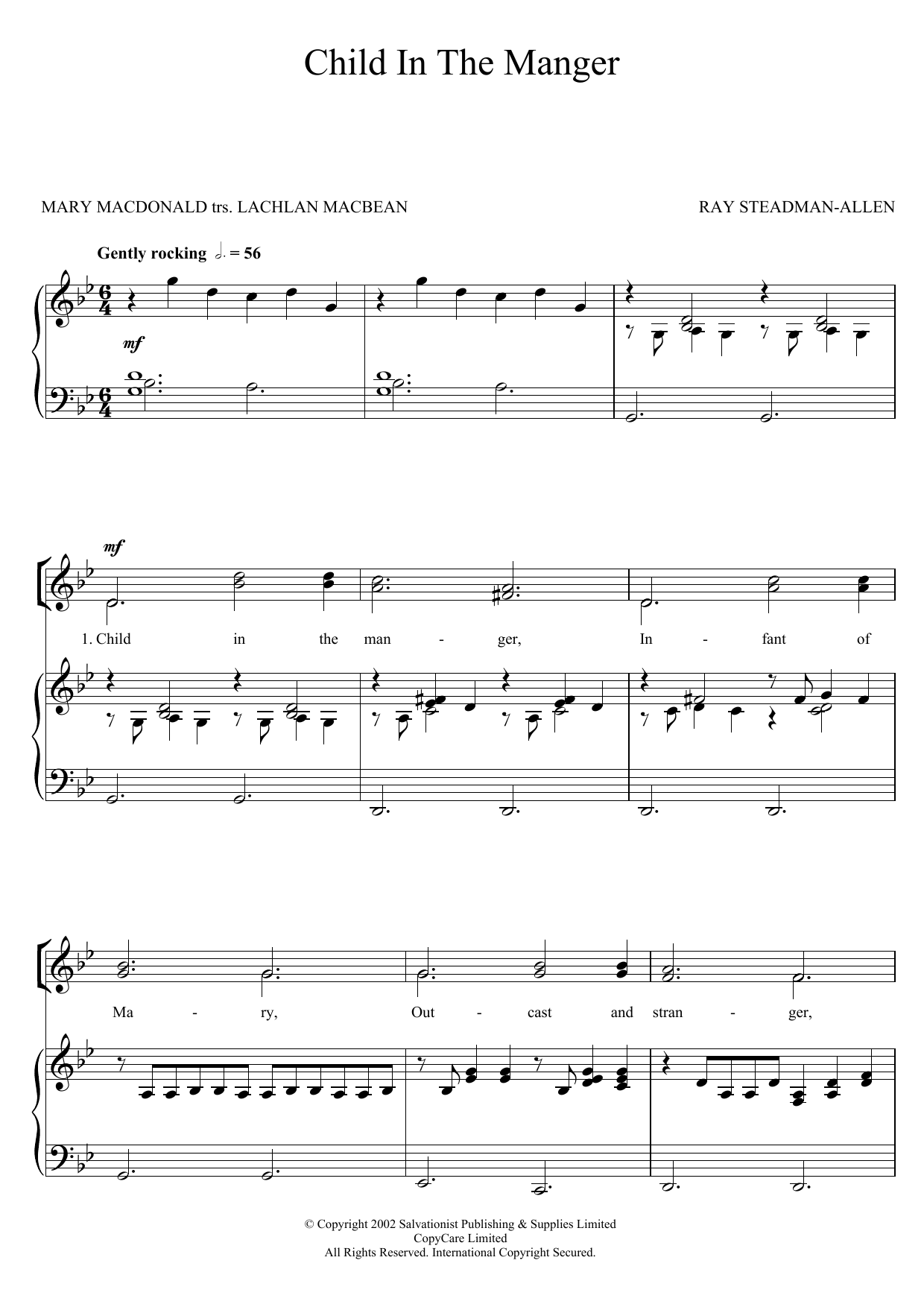 Download The Salvation Army Child In The Manger Sheet Music and learn how to play Unison Voice PDF digital score in minutes