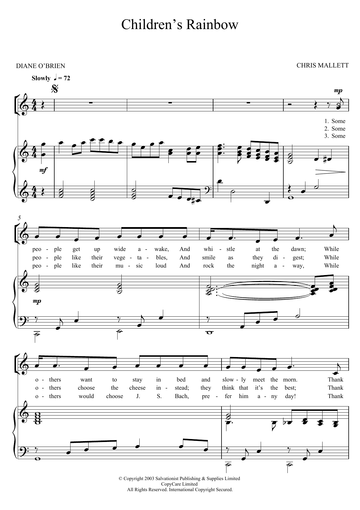 Download The Salvation Army Children's Rainbow Sheet Music and learn how to play Unison Voice PDF digital score in minutes