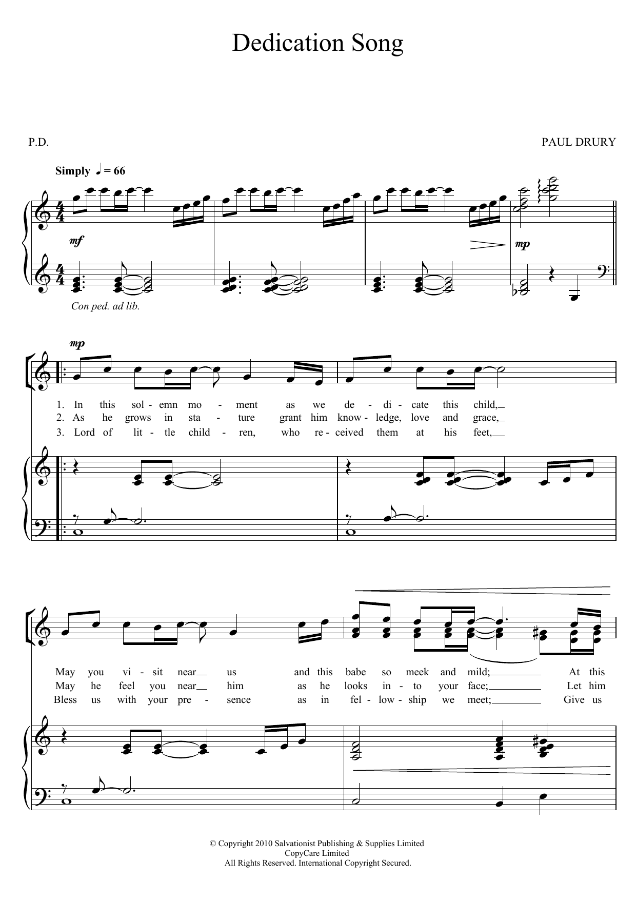 Download The Salvation Army Dedication Song Sheet Music and learn how to play 3-Part Treble PDF digital score in minutes