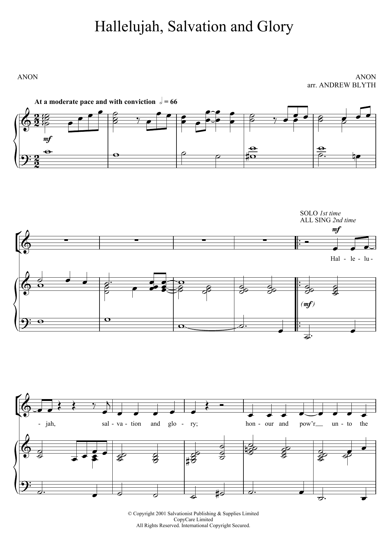 Download The Salvation Army Hallelujah, Salvation And Glory Sheet Music and learn how to play SA PDF digital score in minutes