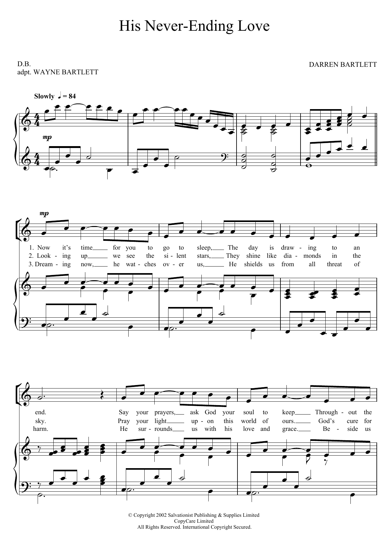 Download The Salvation Army His Never-Ending Love Sheet Music and learn how to play SA PDF digital score in minutes