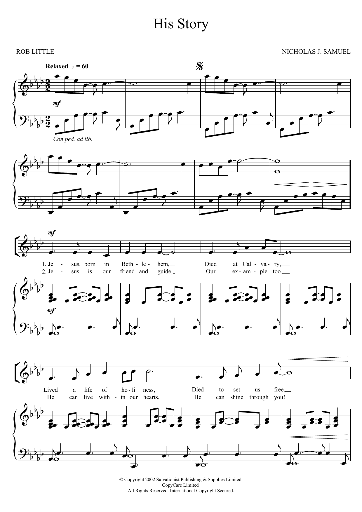 Download The Salvation Army His Story Sheet Music and learn how to play Unison Voice PDF digital score in minutes