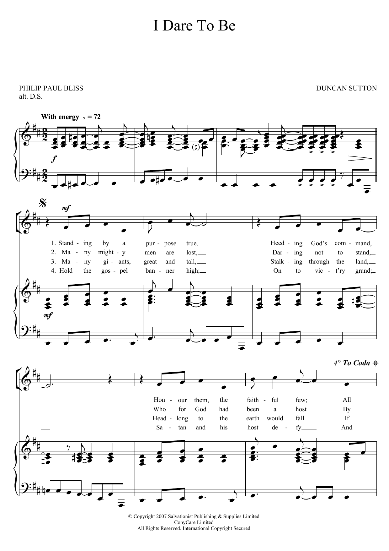 Download The Salvation Army I Dare To Be Sheet Music and learn how to play Unison Voice PDF digital score in minutes