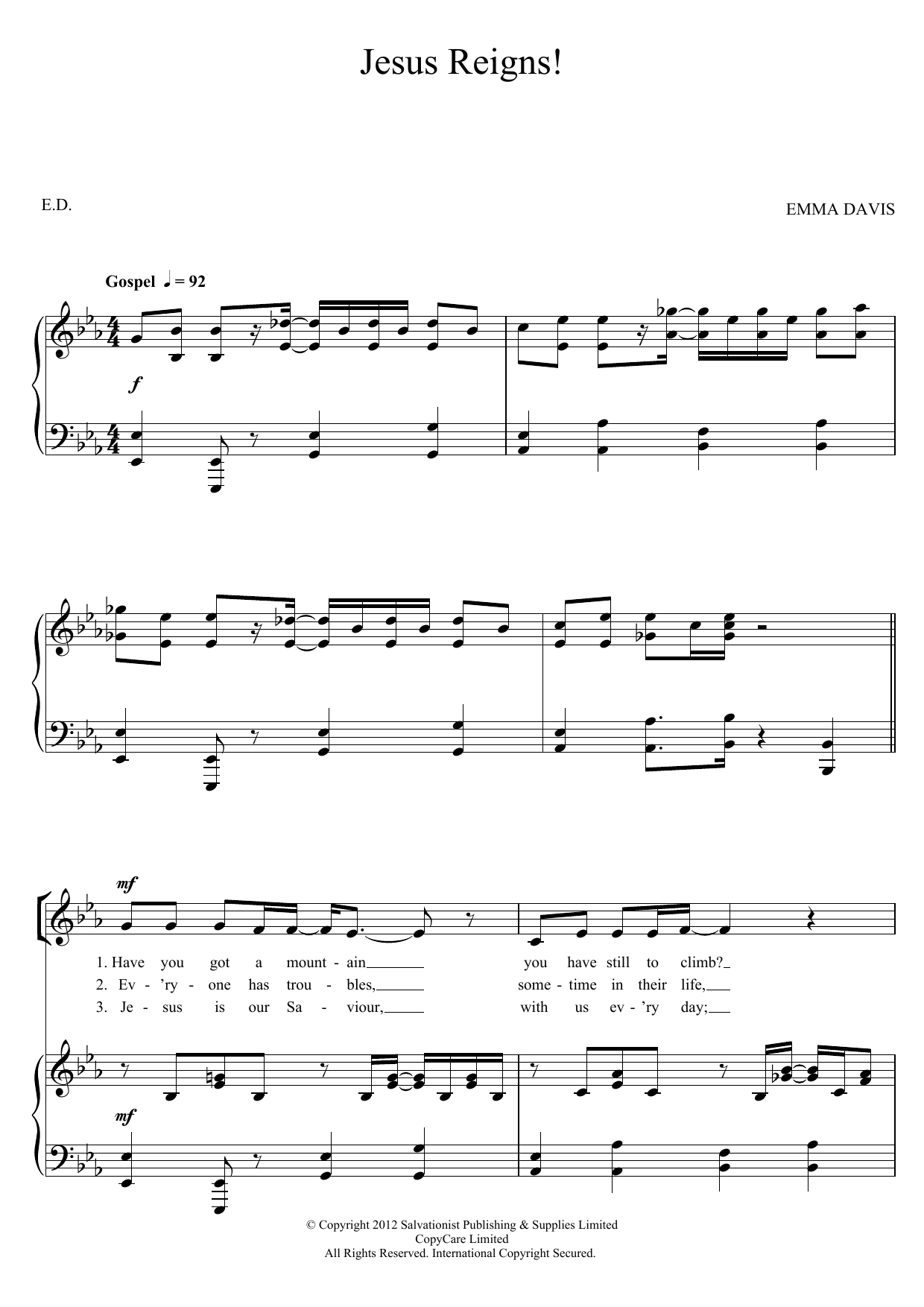 Download The Salvation Army Jesus Reigns! Sheet Music and learn how to play Unison Choral PDF digital score in minutes