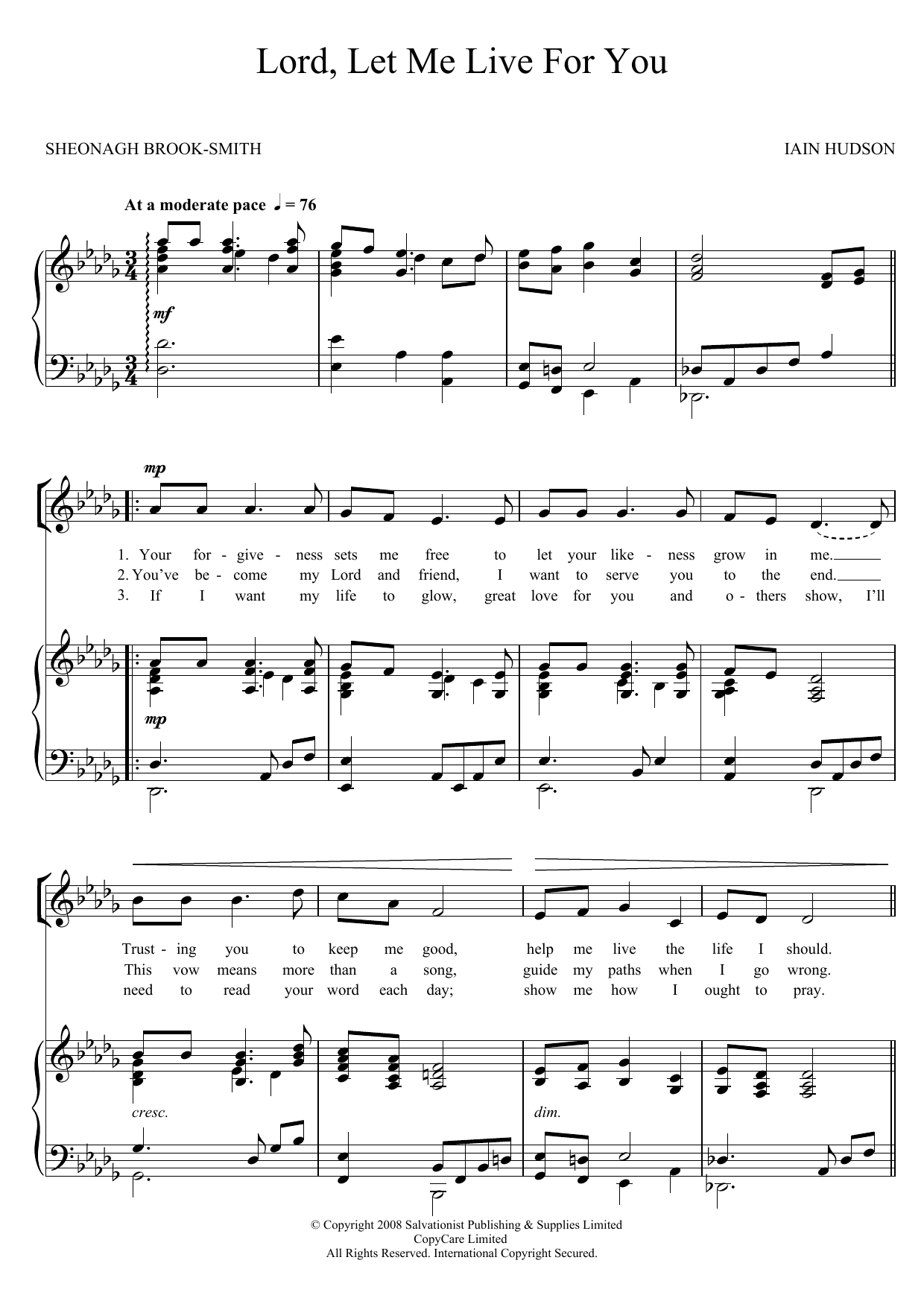 Download The Salvation Army Lord, Let Me Live For You Sheet Music and learn how to play SA PDF digital score in minutes