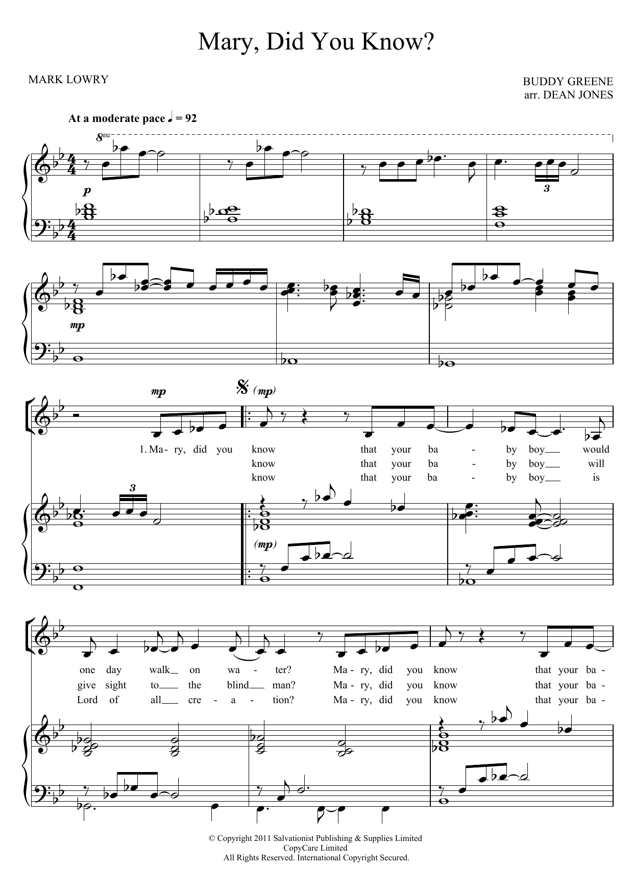 Download The Salvation Army Mary, Did You Know? Sheet Music and learn how to play Unison Choral PDF digital score in minutes