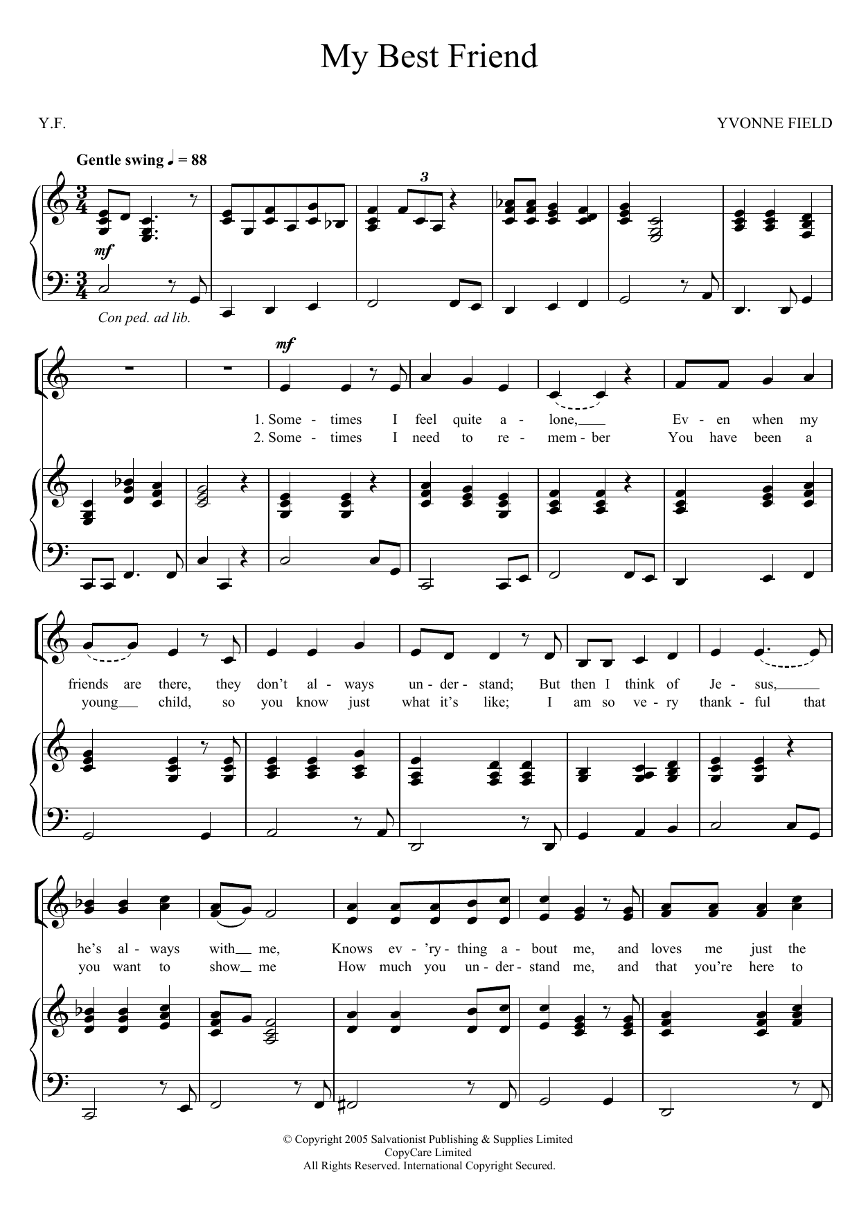 Download The Salvation Army My Best Friend Sheet Music and learn how to play Unison Voice PDF digital score in minutes