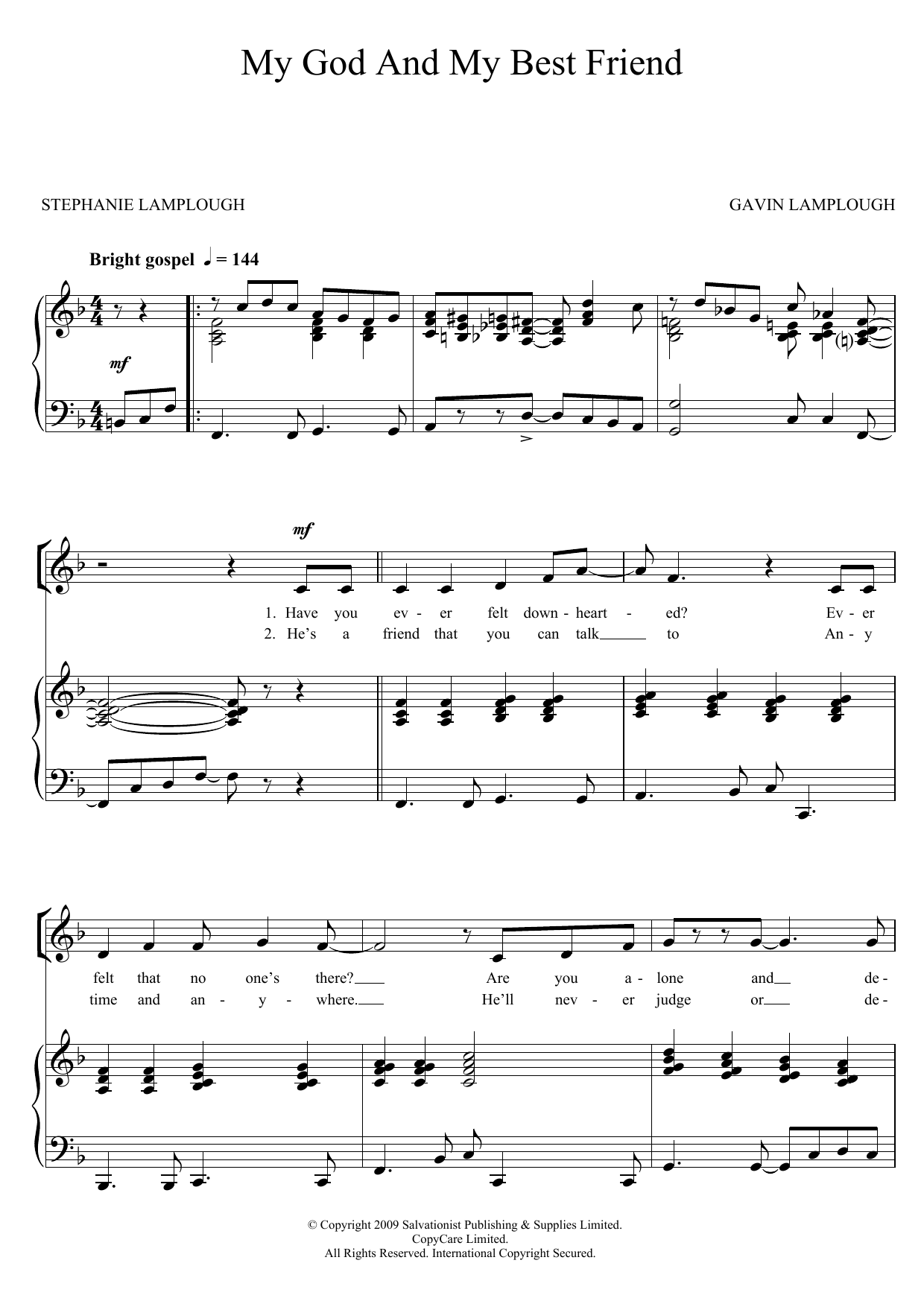 Download The Salvation Army My God And My Best Friend Sheet Music and learn how to play SA PDF digital score in minutes