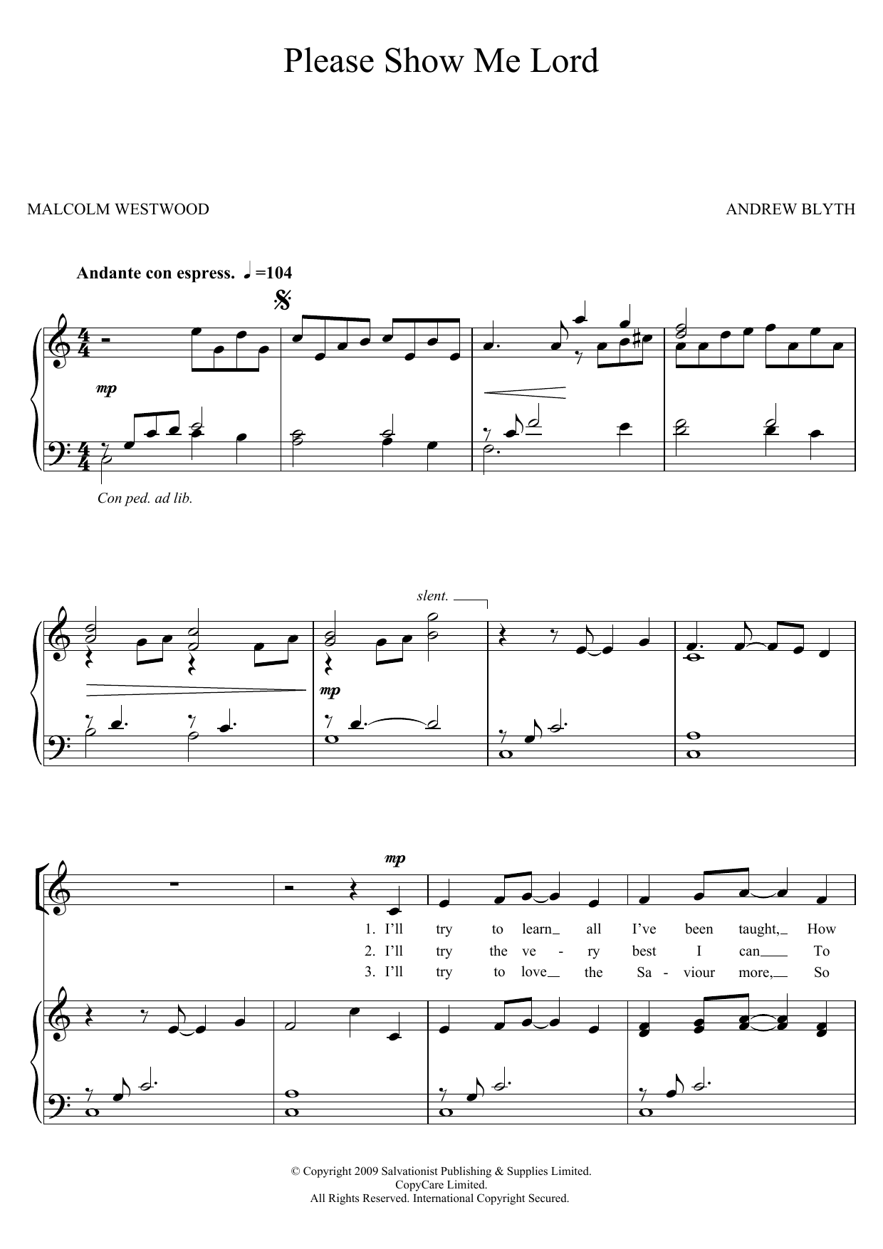 Download The Salvation Army Please Show Me Lord Sheet Music and learn how to play Unison Voice PDF digital score in minutes