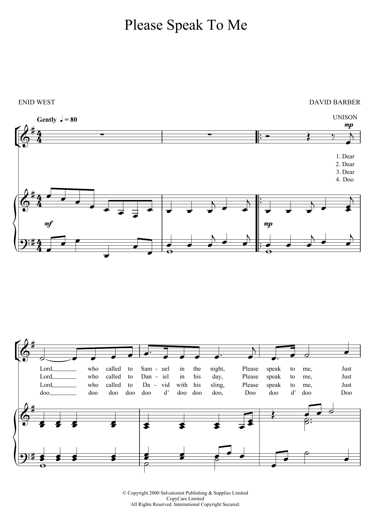 Download The Salvation Army Please Speak To Me Sheet Music and learn how to play Unison Voice PDF digital score in minutes