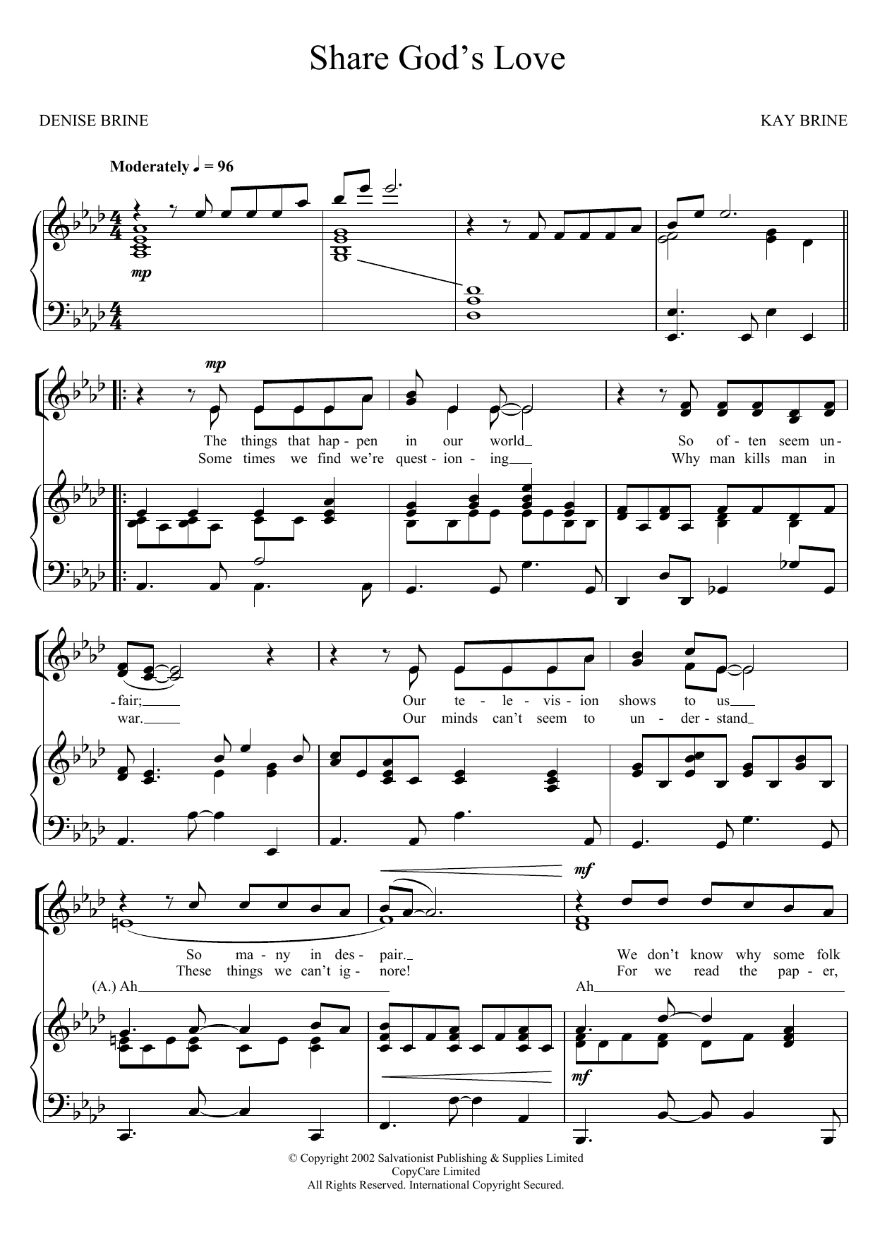 Download The Salvation Army Share God's Love Sheet Music and learn how to play SA PDF digital score in minutes
