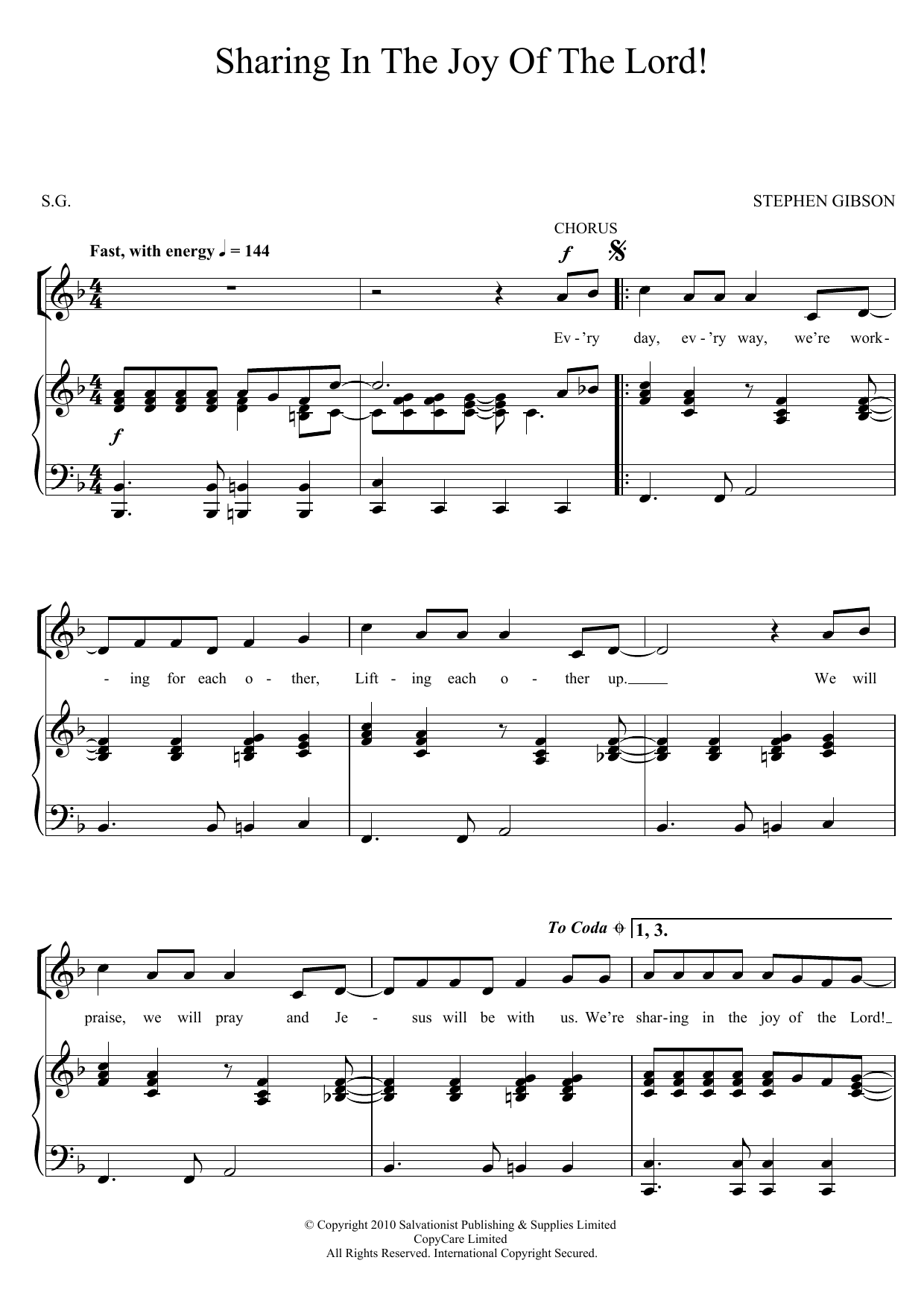 Download The Salvation Army Sharing In The Joy Of The Lord Sheet Music and learn how to play SSA PDF digital score in minutes