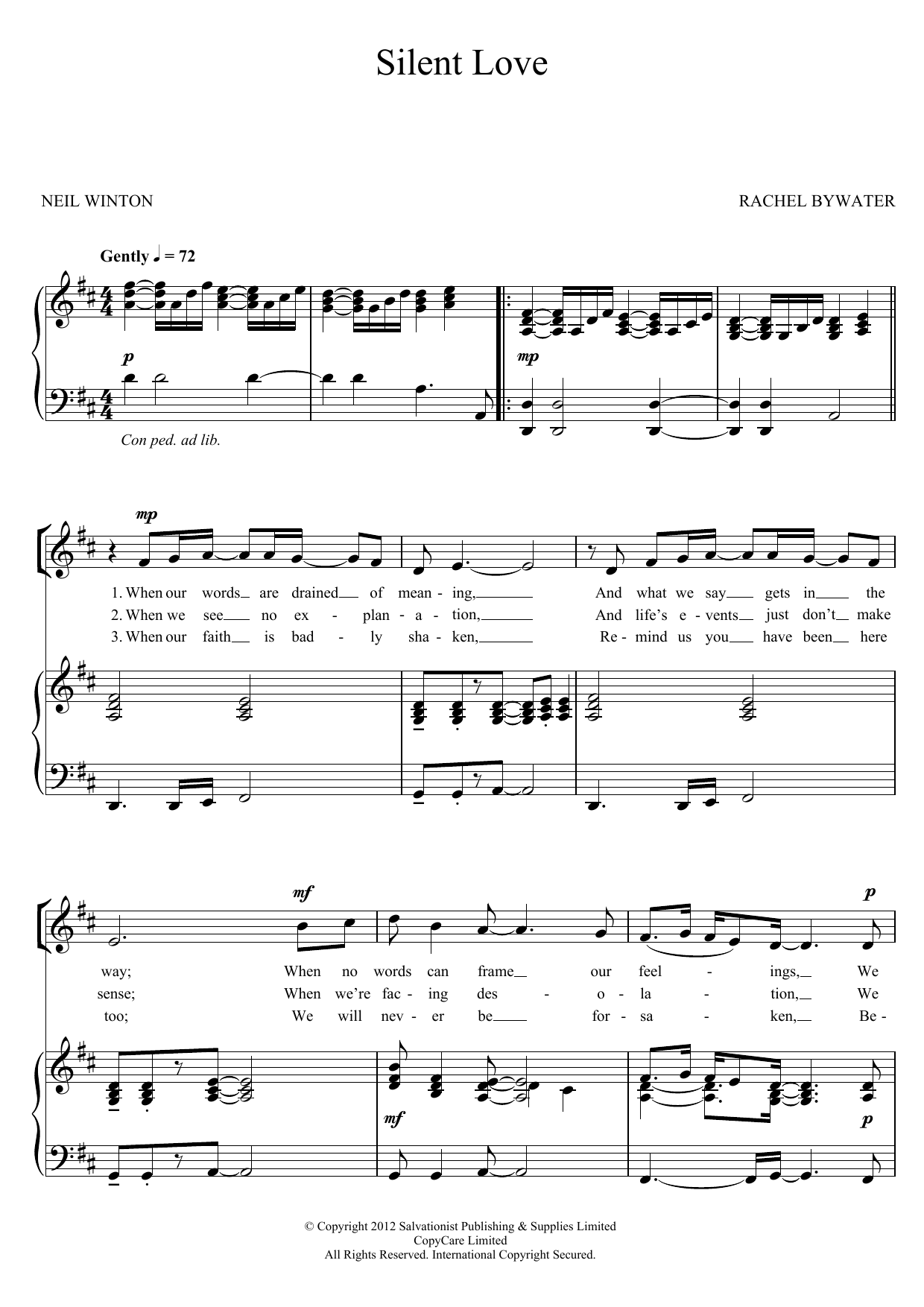 Download The Salvation Army Silent Love Sheet Music and learn how to play Unison Choral PDF digital score in minutes