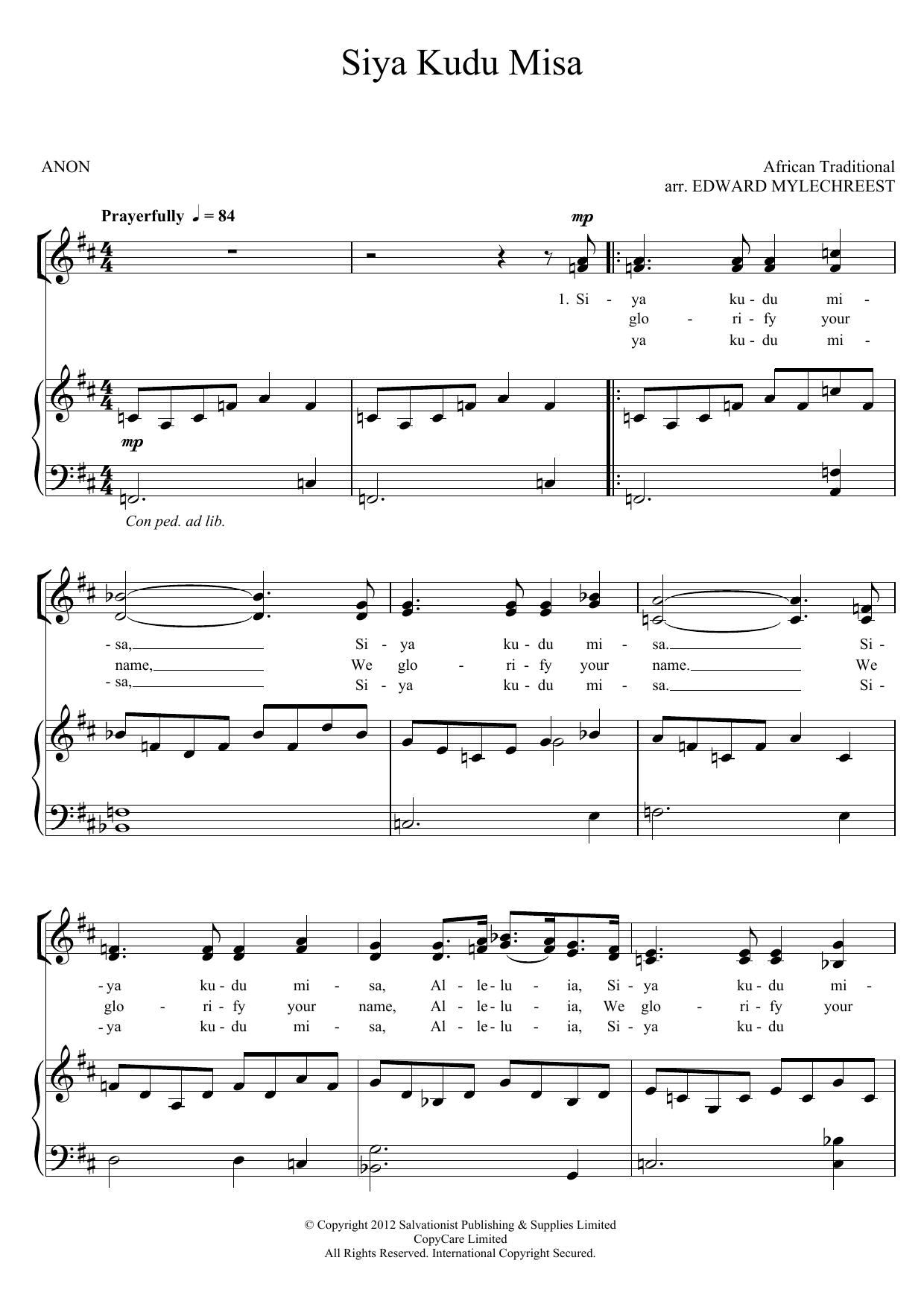 Download The Salvation Army Siya Kuda Misa Sheet Music and learn how to play Unison Choral PDF digital score in minutes