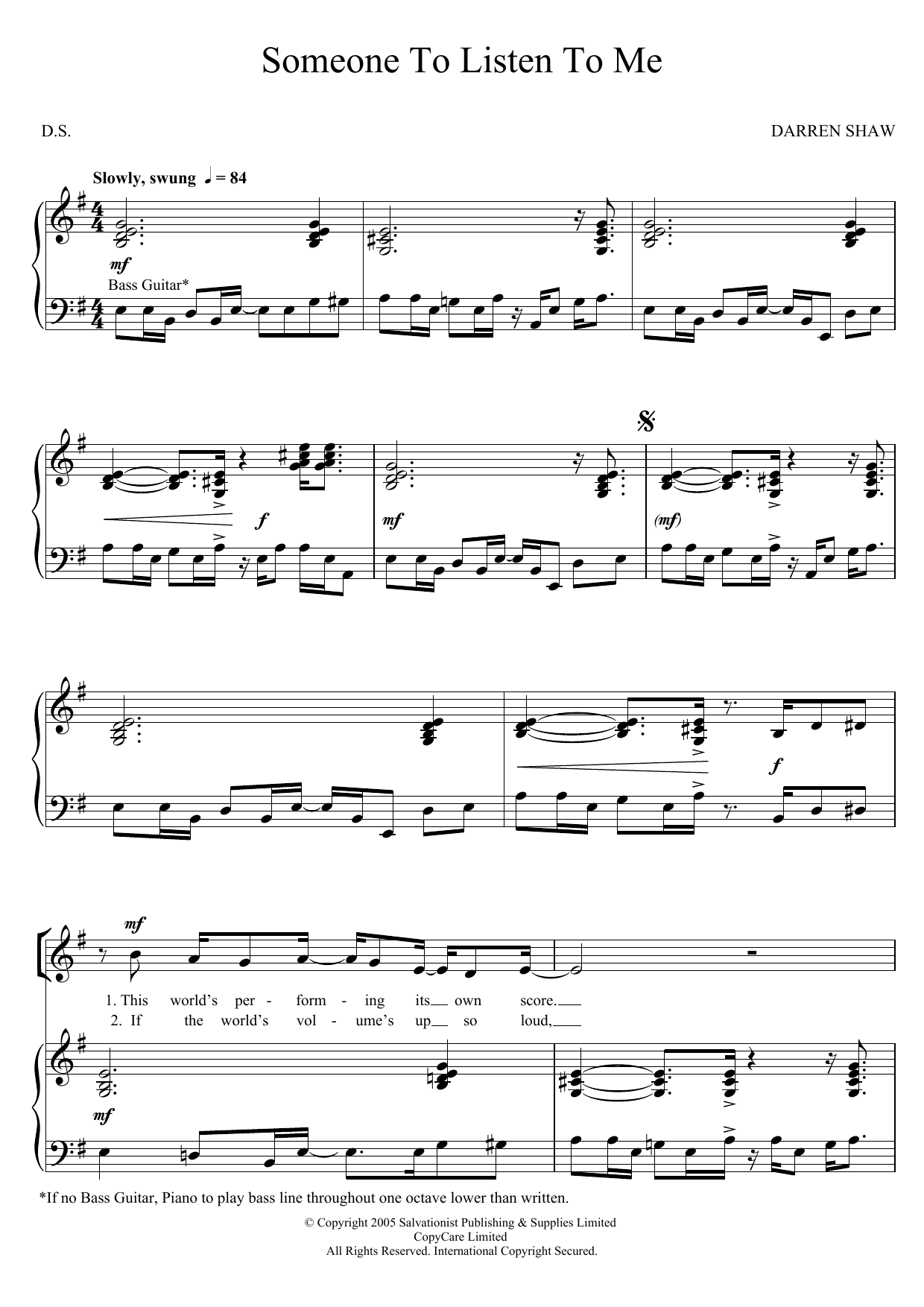 Download The Salvation Army Someone To Listen To Me Sheet Music and learn how to play SSA PDF digital score in minutes