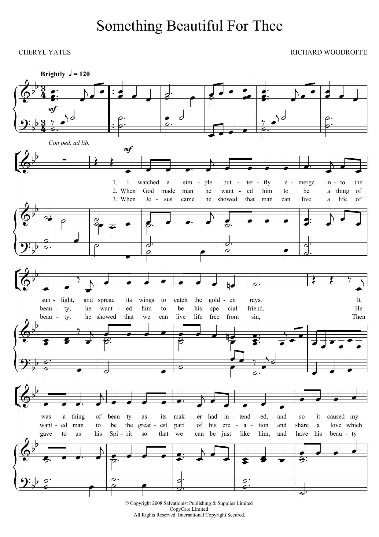 Download The Salvation Army Something Beautiful For Thee Sheet Music and learn how to play Unison Voice PDF digital score in minutes