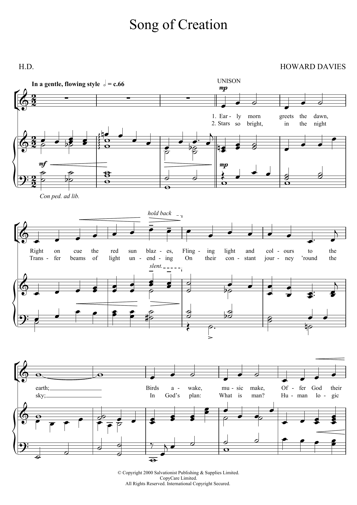 Download The Salvation Army Song Of Creation Sheet Music and learn how to play Unison Voice PDF digital score in minutes