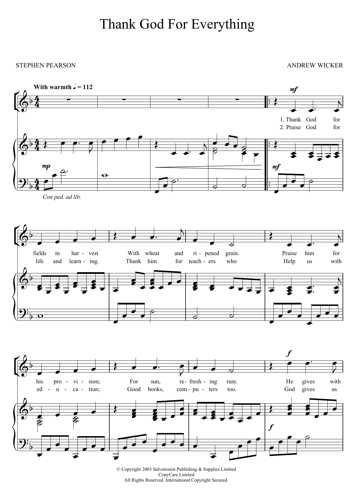 Download The Salvation Army Thank God For Everything Sheet Music and learn how to play Unison Voice PDF digital score in minutes