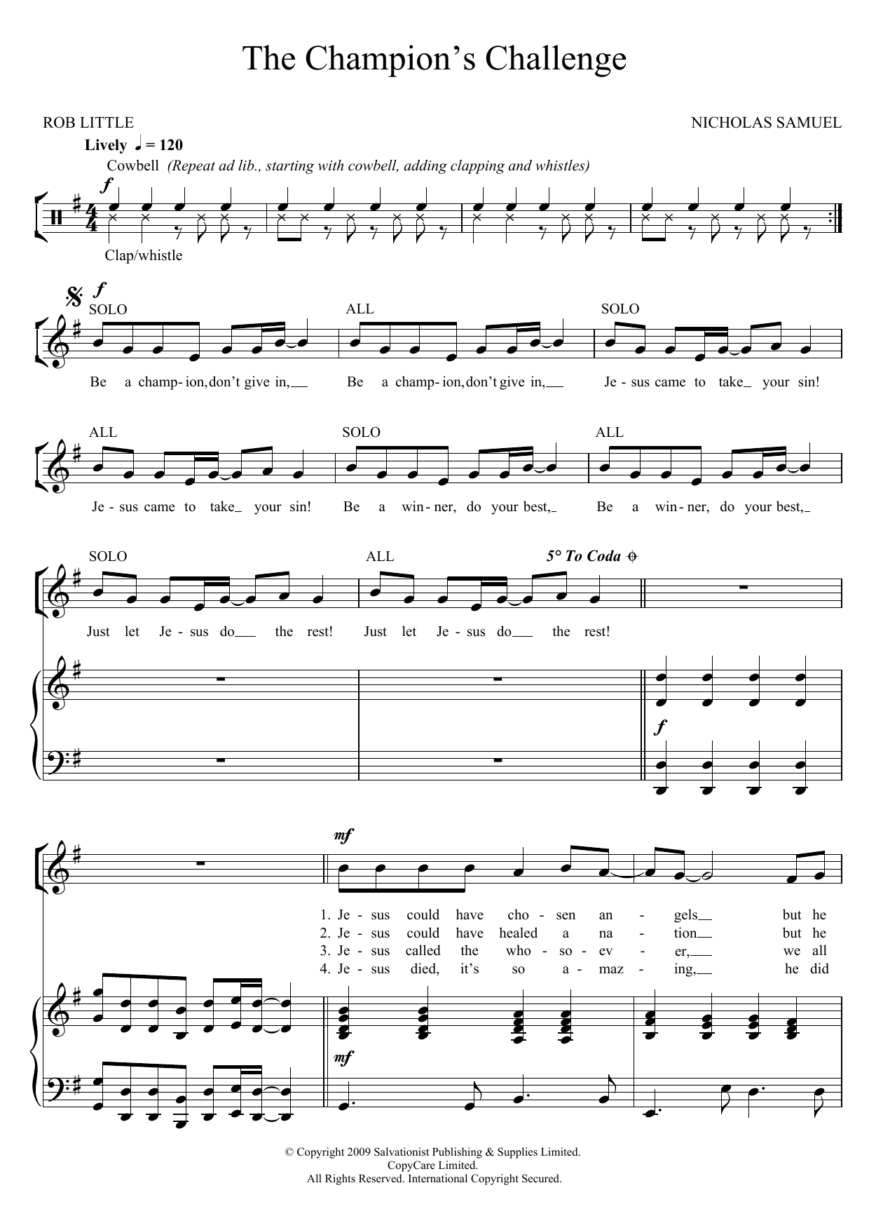 Download The Salvation Army The Champion's Challenge Sheet Music and learn how to play Unison Choral PDF digital score in minutes