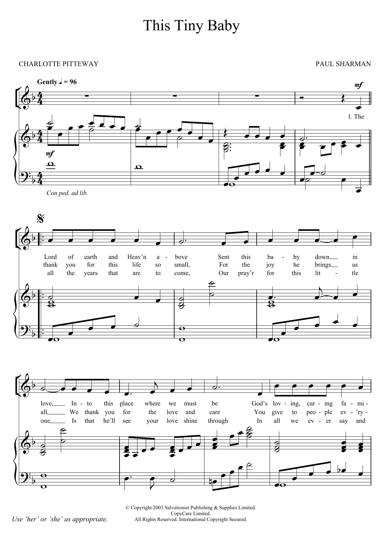 Download The Salvation Army This Tiny Baby Sheet Music and learn how to play Unison Voice PDF digital score in minutes