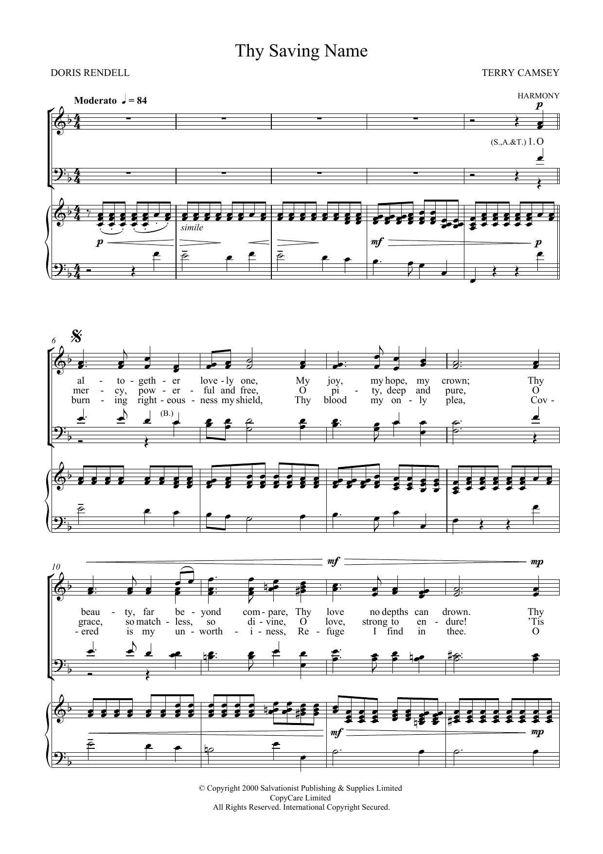 Download The Salvation Army Thy Saving Name Sheet Music and learn how to play SATB PDF digital score in minutes