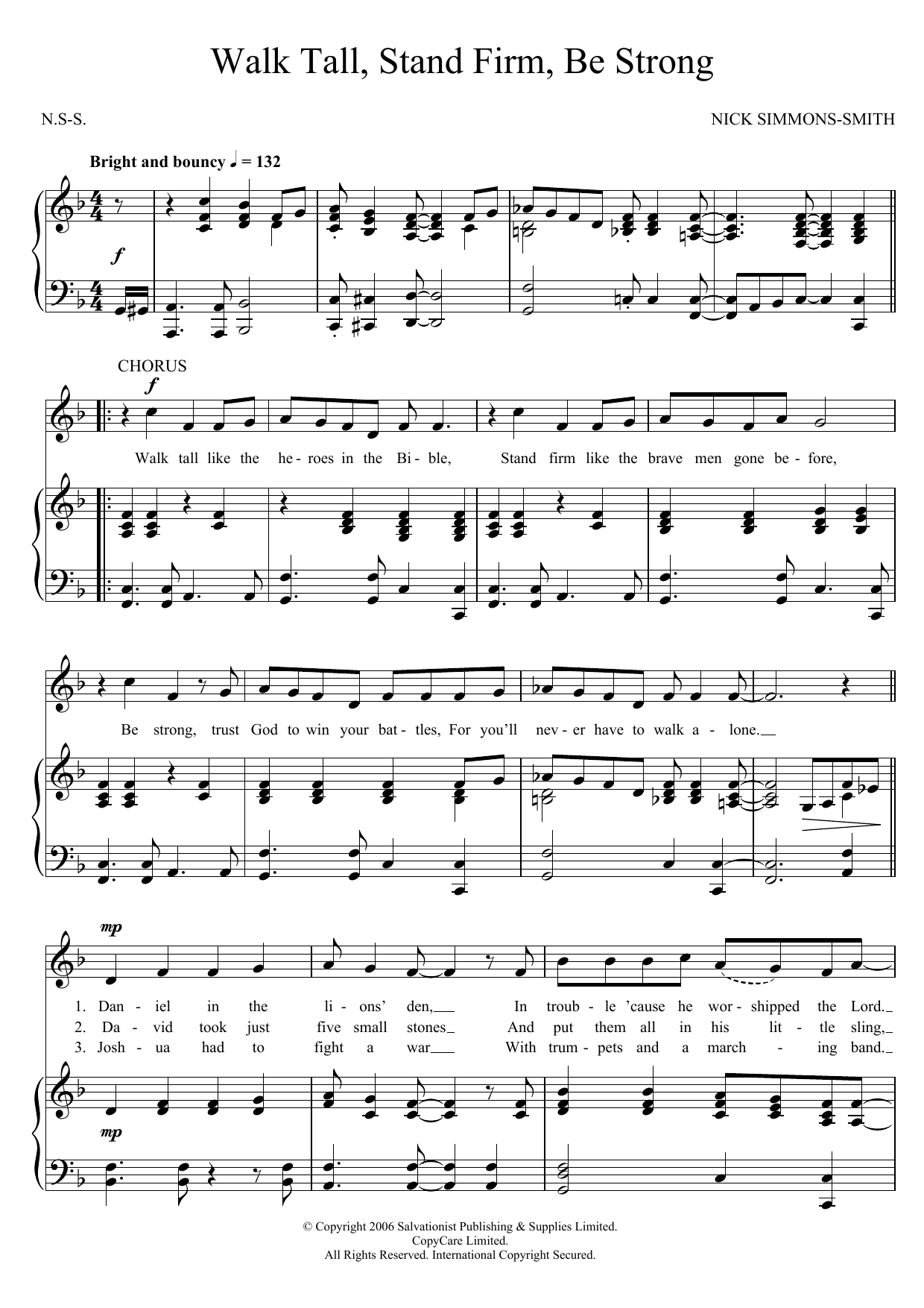 Download The Salvation Army Walk Tall, Stand Firm, Be Strong Sheet Music and learn how to play Unison Voice PDF digital score in minutes