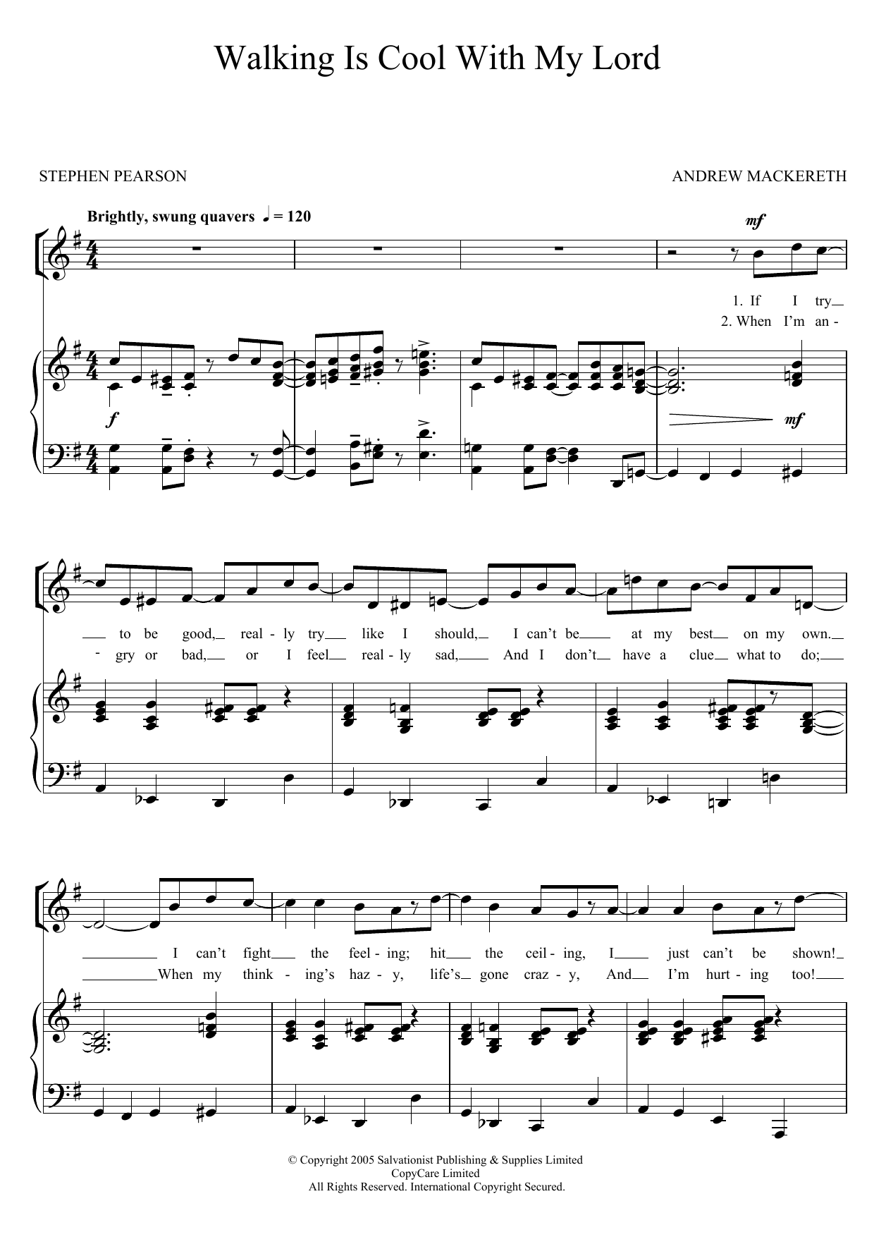Download The Salvation Army Walking Is Cool With My Lord Sheet Music and learn how to play Unison Voice PDF digital score in minutes