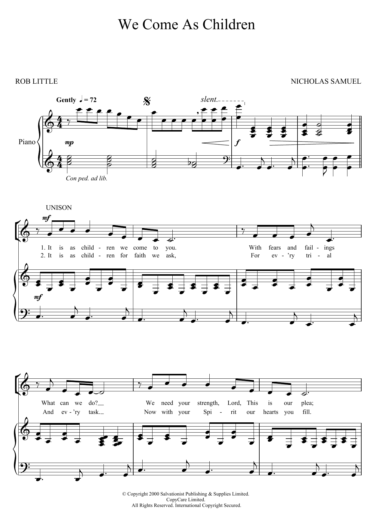Download The Salvation Army We Come As Children Sheet Music and learn how to play Unison Voice PDF digital score in minutes