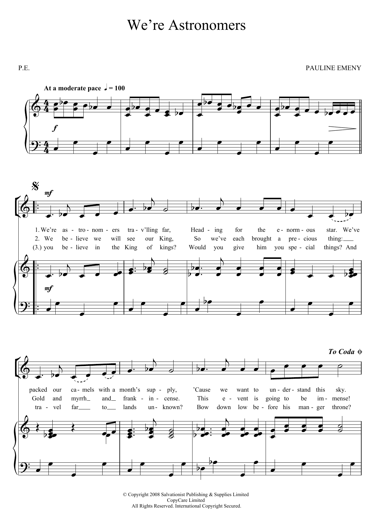 Download The Salvation Army We're Astronomers Sheet Music and learn how to play Unison Voice PDF digital score in minutes