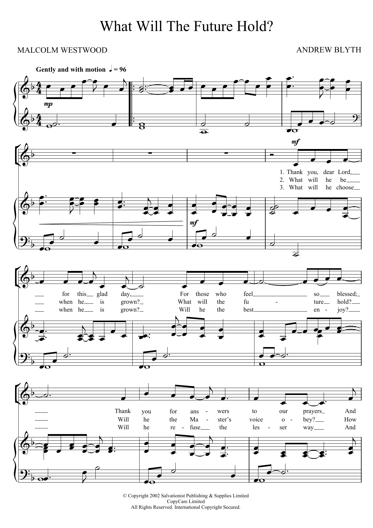 Download The Salvation Army What Will The Future Hold? Sheet Music and learn how to play Unison Voice PDF digital score in minutes