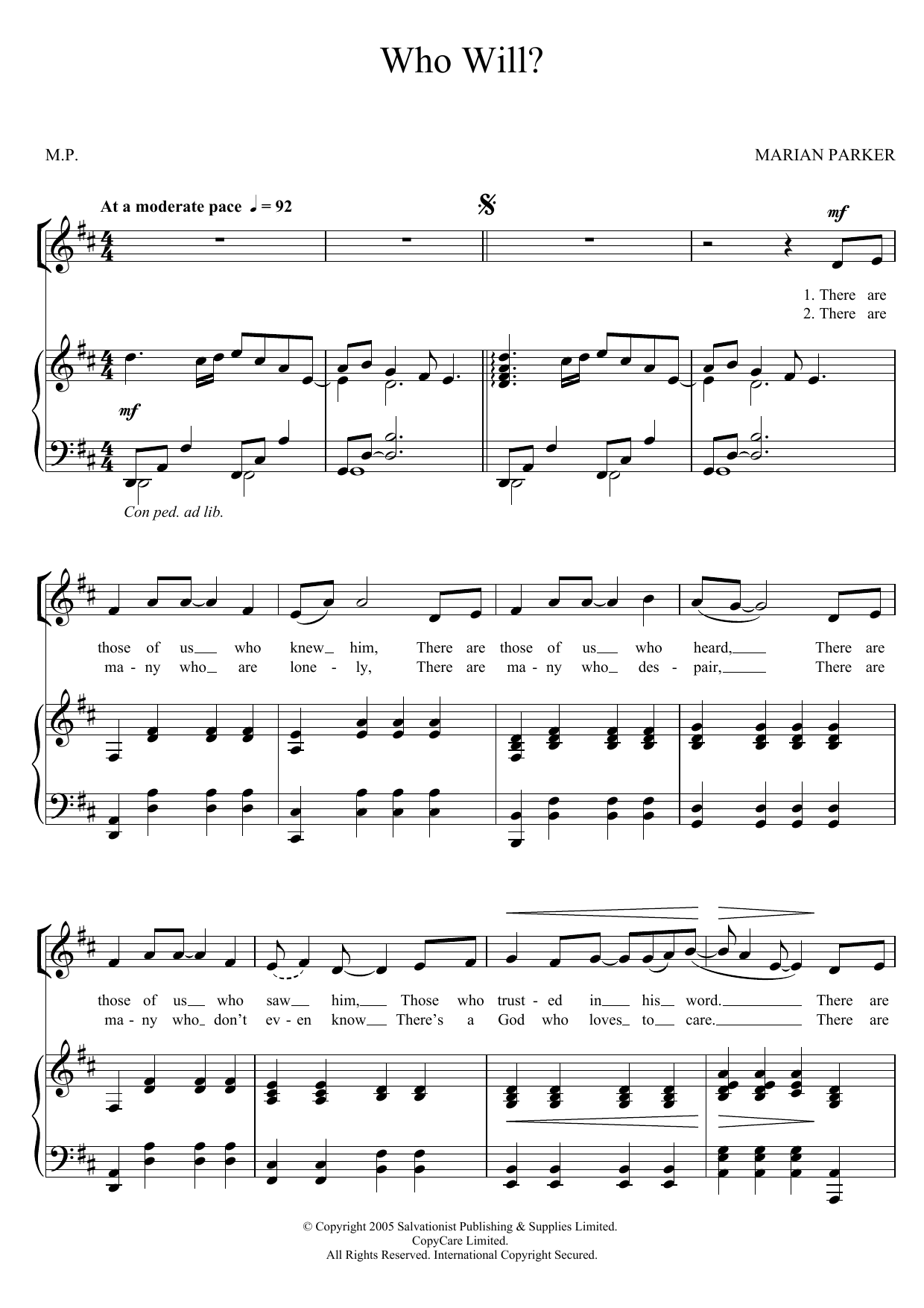 Download The Salvation Army Who Will? Sheet Music and learn how to play Unison Voice PDF digital score in minutes
