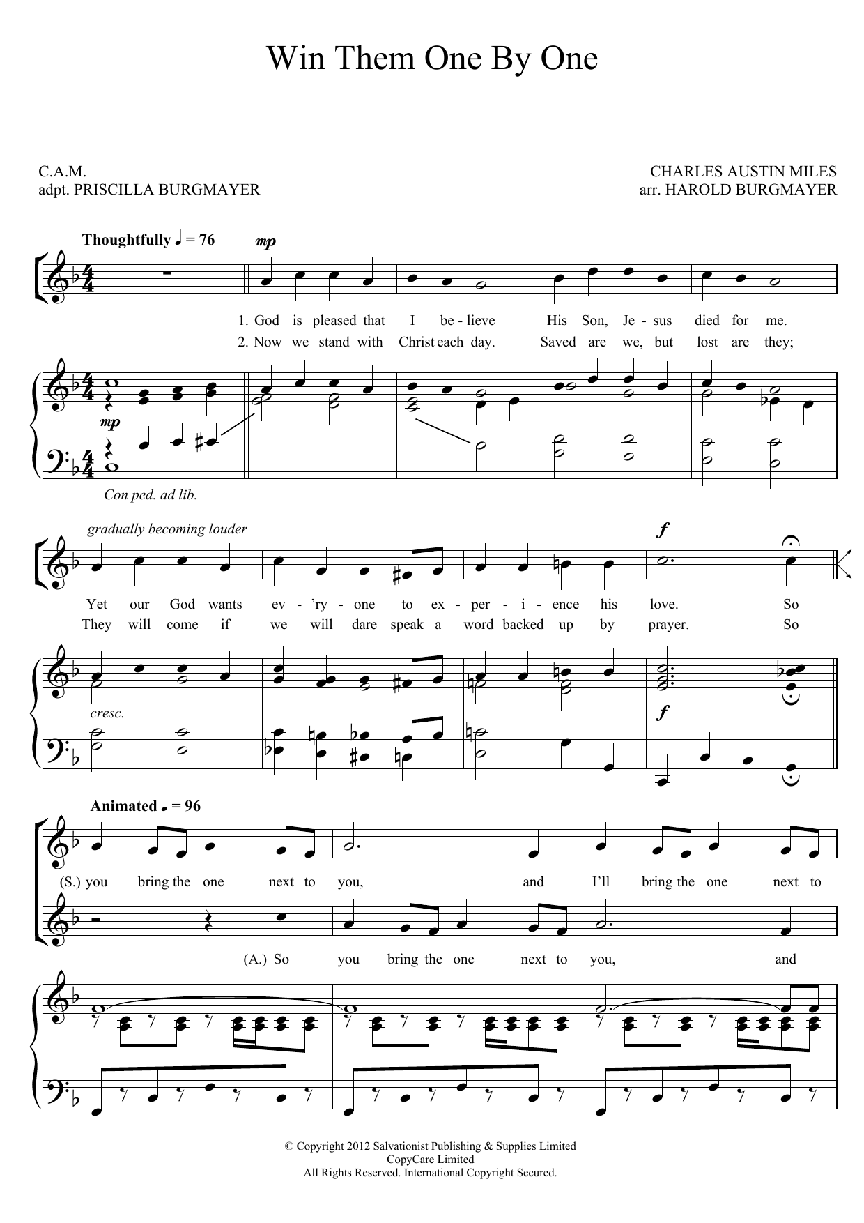 Download The Salvation Army Win Them One By One Sheet Music and learn how to play SA PDF digital score in minutes