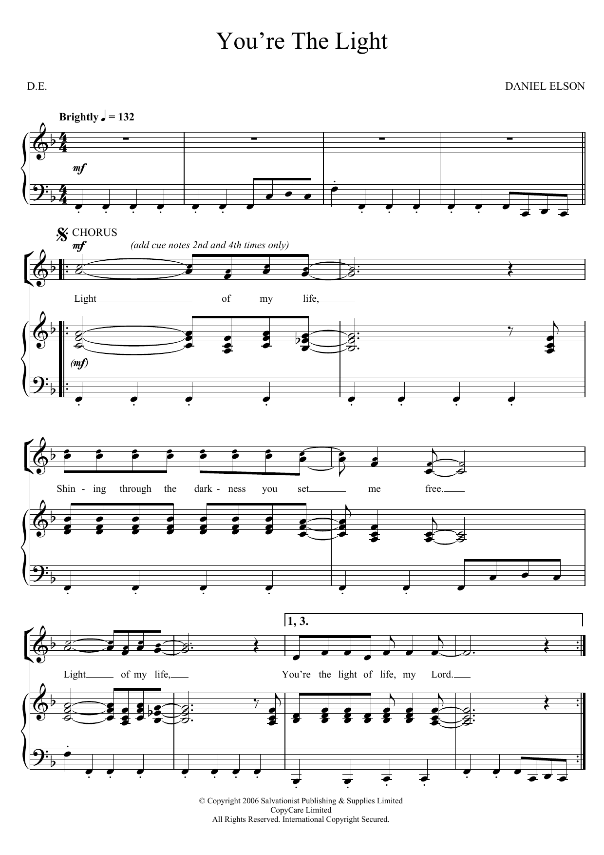 Download The Salvation Army You're The Light Sheet Music and learn how to play Unison Voice PDF digital score in minutes