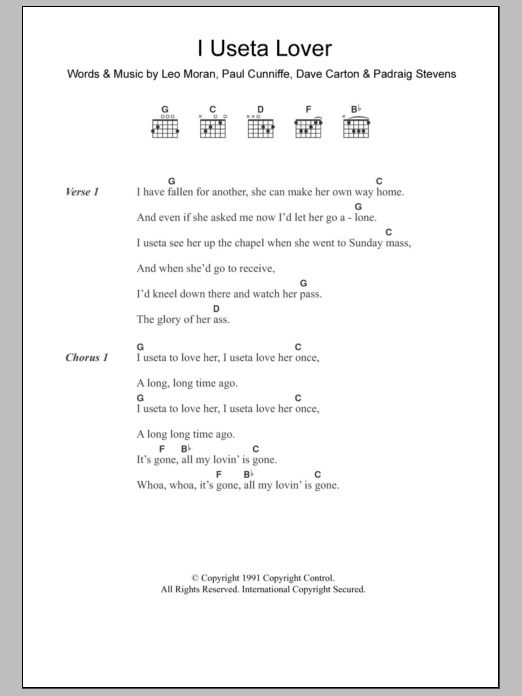 Download The Saw Doctors I Useta Lover Sheet Music and learn how to play Lyrics & Chords PDF digital score in minutes