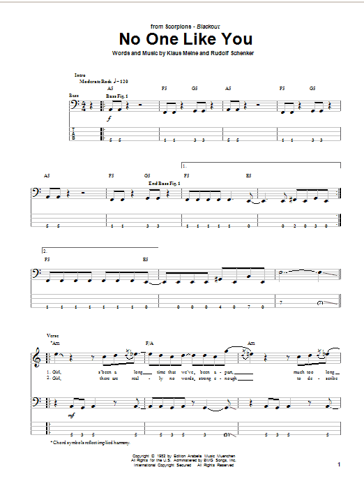 Download Scorpions No One Like You Sheet Music and learn how to play Bass Guitar Tab PDF digital score in minutes
