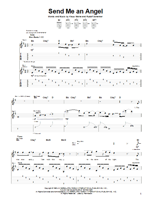Download Scorpions Send Me An Angel Sheet Music and learn how to play Guitar Tab PDF digital score in minutes