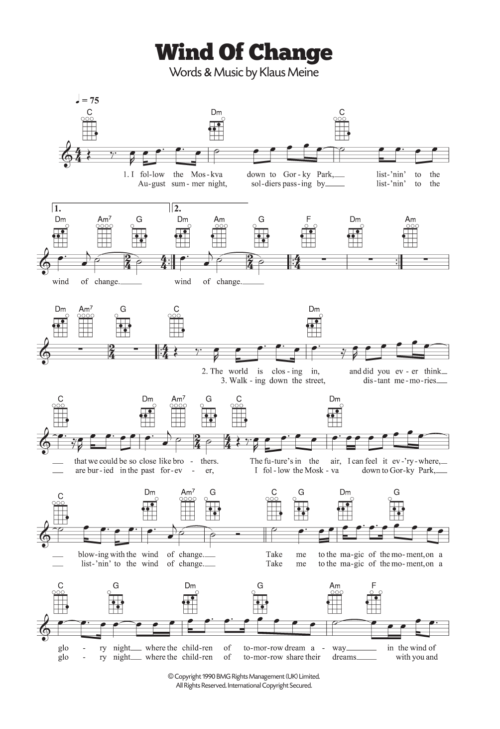 Download Scorpions Wind Of Change Sheet Music and learn how to play Ukulele PDF digital score in minutes