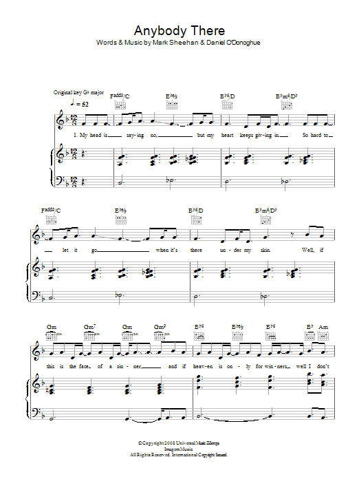 Download The Script Anybody There Sheet Music and learn how to play Piano, Vocal & Guitar PDF digital score in minutes