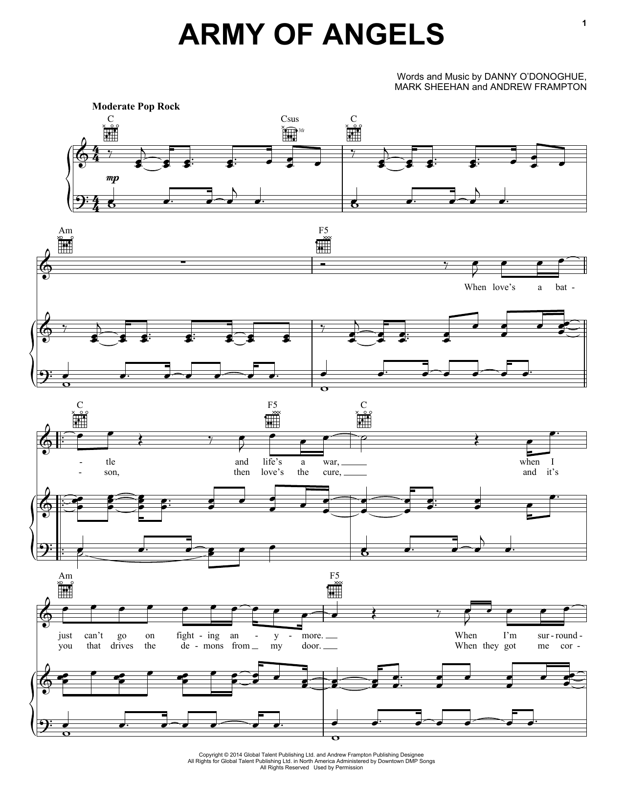 Download The Script Army Of Angels Sheet Music and learn how to play Piano, Vocal & Guitar (Right-Hand Melody) PDF digital score in minutes