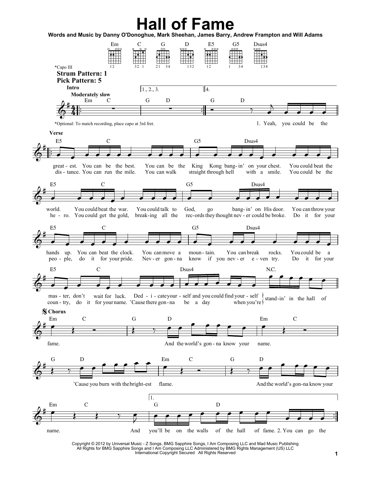 Download The Script Hall Of Fame (feat. will.i.am) Sheet Music and learn how to play Easy Guitar PDF digital score in minutes
