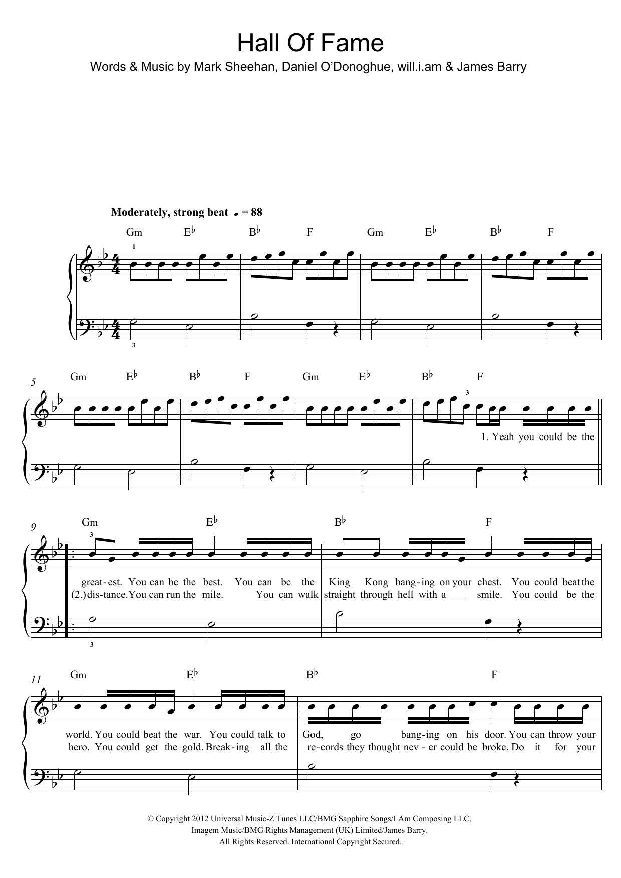 Download The Script Hall Of Fame (feat. will.i.am) Sheet Music and learn how to play Easy Piano PDF digital score in minutes