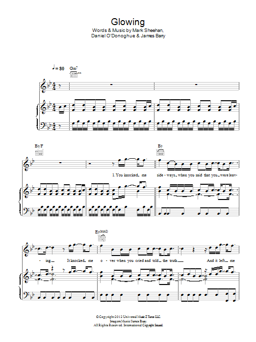 Download The Script Glowing Sheet Music and learn how to play Piano, Vocal & Guitar (Right-Hand Melody) PDF digital score in minutes