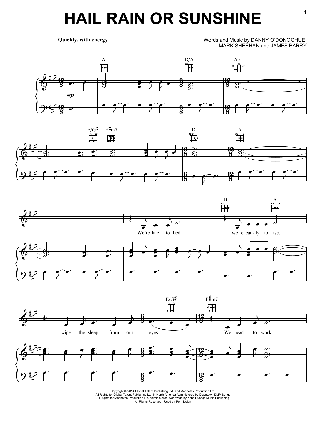 Download The Script Hail Rain Or Sunshine Sheet Music and learn how to play Piano, Vocal & Guitar (Right-Hand Melody) PDF digital score in minutes