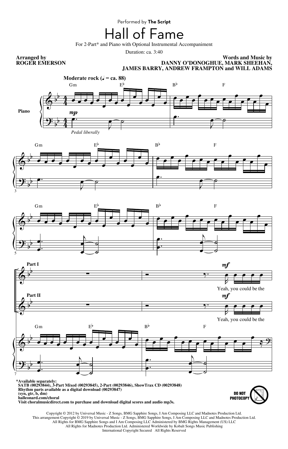 Download The Script Hall Of Fame (feat. Will.I.Am) (arr. Roger Emerson) Sheet Music and learn how to play 2-Part Choir PDF digital score in minutes