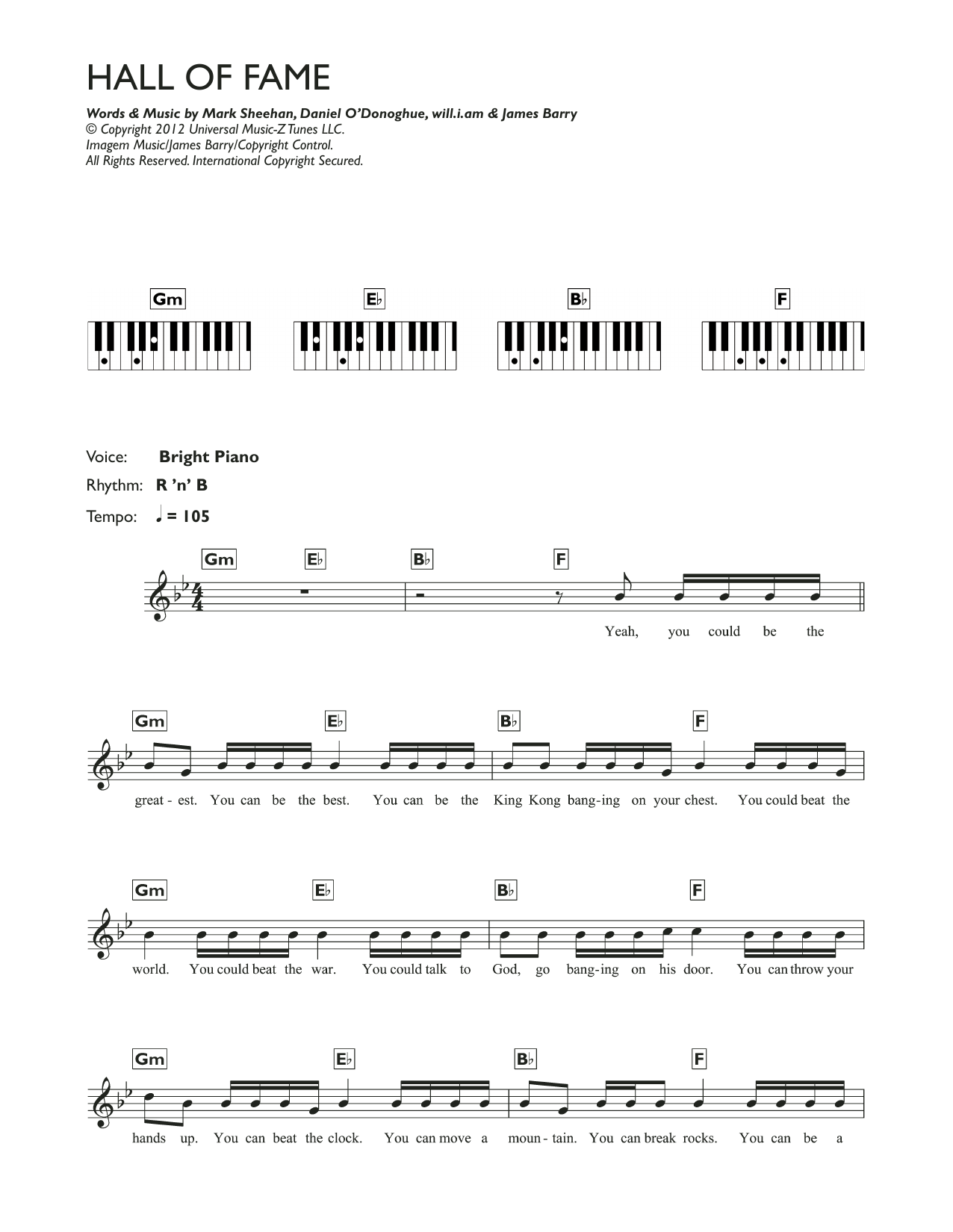 Download The Script Hall Of Fame (feat. will.i.am) Sheet Music and learn how to play Keyboard PDF digital score in minutes