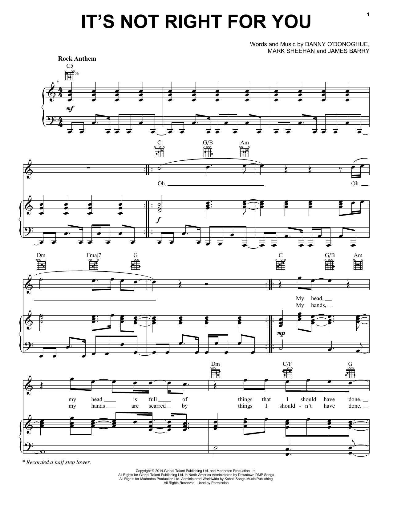 Download The Script It's Not Right For You Sheet Music and learn how to play Piano, Vocal & Guitar (Right-Hand Melody) PDF digital score in minutes