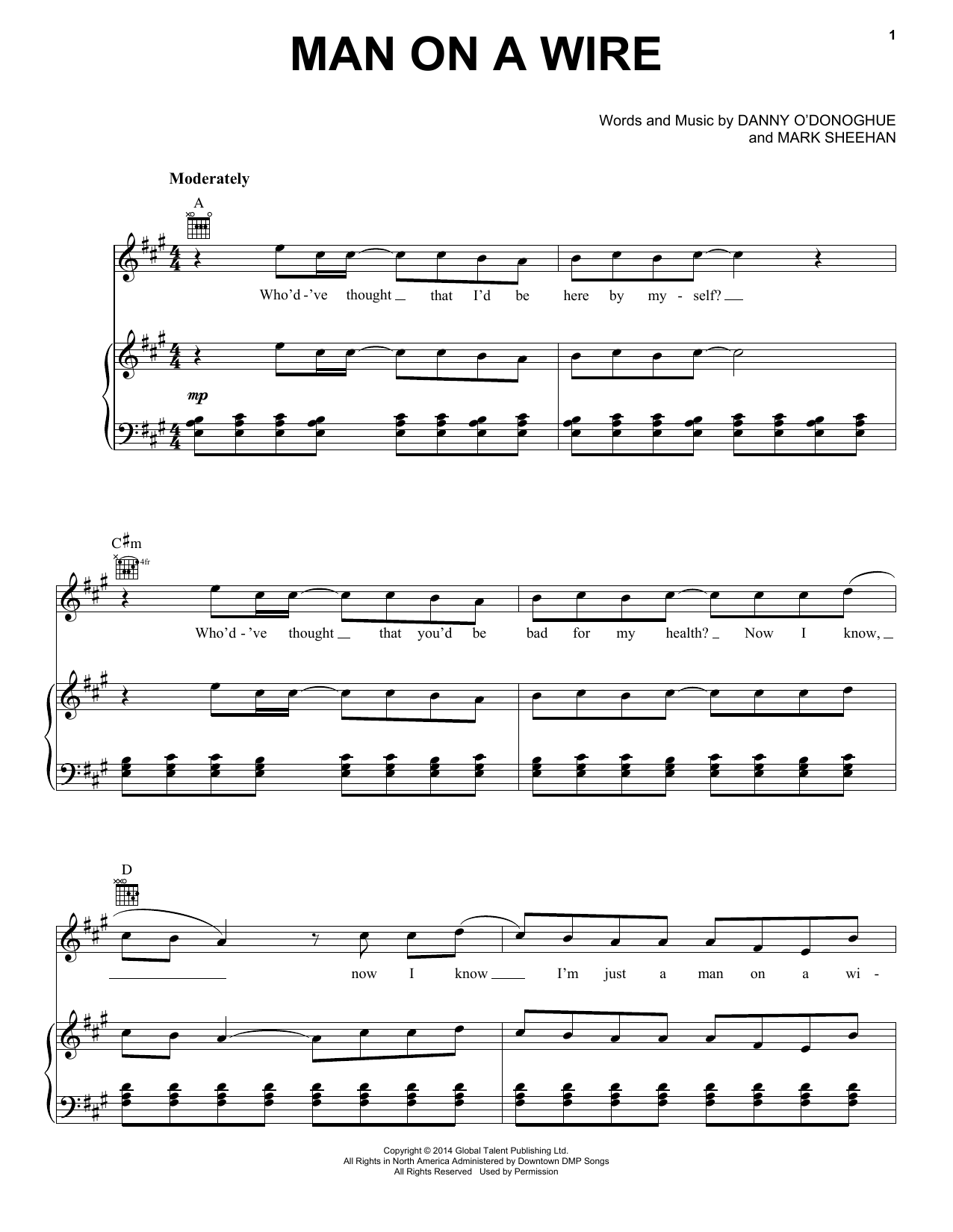 Download The Script Man On A Wire Sheet Music and learn how to play Piano, Vocal & Guitar (Right-Hand Melody) PDF digital score in minutes