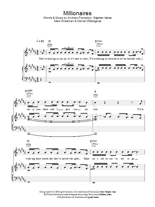 Download The Script Millionaires Sheet Music and learn how to play Piano, Vocal & Guitar (Right-Hand Melody) PDF digital score in minutes