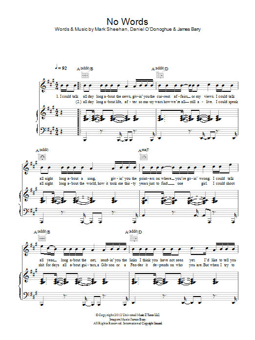 Download The Script No Words Sheet Music and learn how to play Piano, Vocal & Guitar (Right-Hand Melody) PDF digital score in minutes