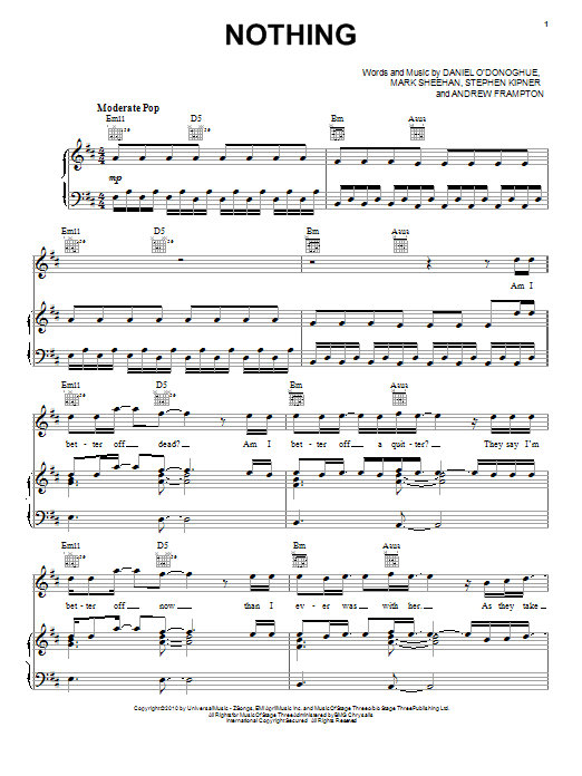 Download The Script Nothing Sheet Music and learn how to play Piano, Vocal & Guitar (Right-Hand Melody) PDF digital score in minutes